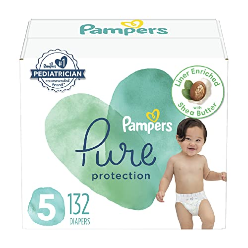 Pampers Pure Protection Diapers - Size 5, 132 Count, Hypoallergenic Premium Disposable Baby Diapers